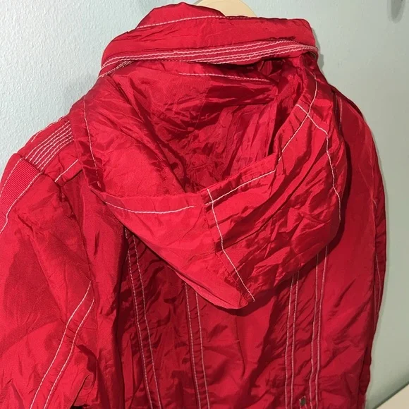 Zara Basic Women’s Red Raincoat Full Zip with Detachable Hoodie & Pockets, S
